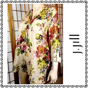 {J.Jill} cotton/silk top, almond rose print, sz L